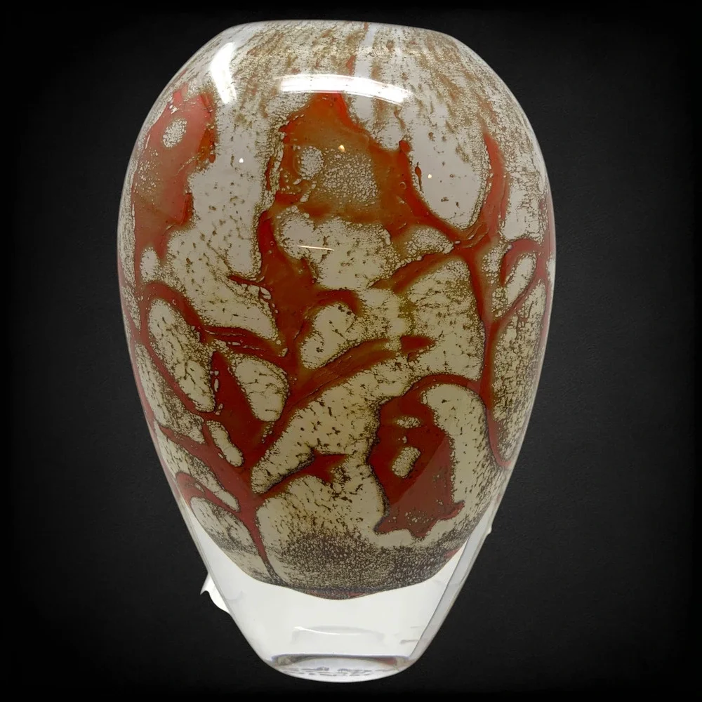 Vtg Y2K Kosta Boda Floating Flowers Vase Olle Brozén Signed Swedish Art Glass 7